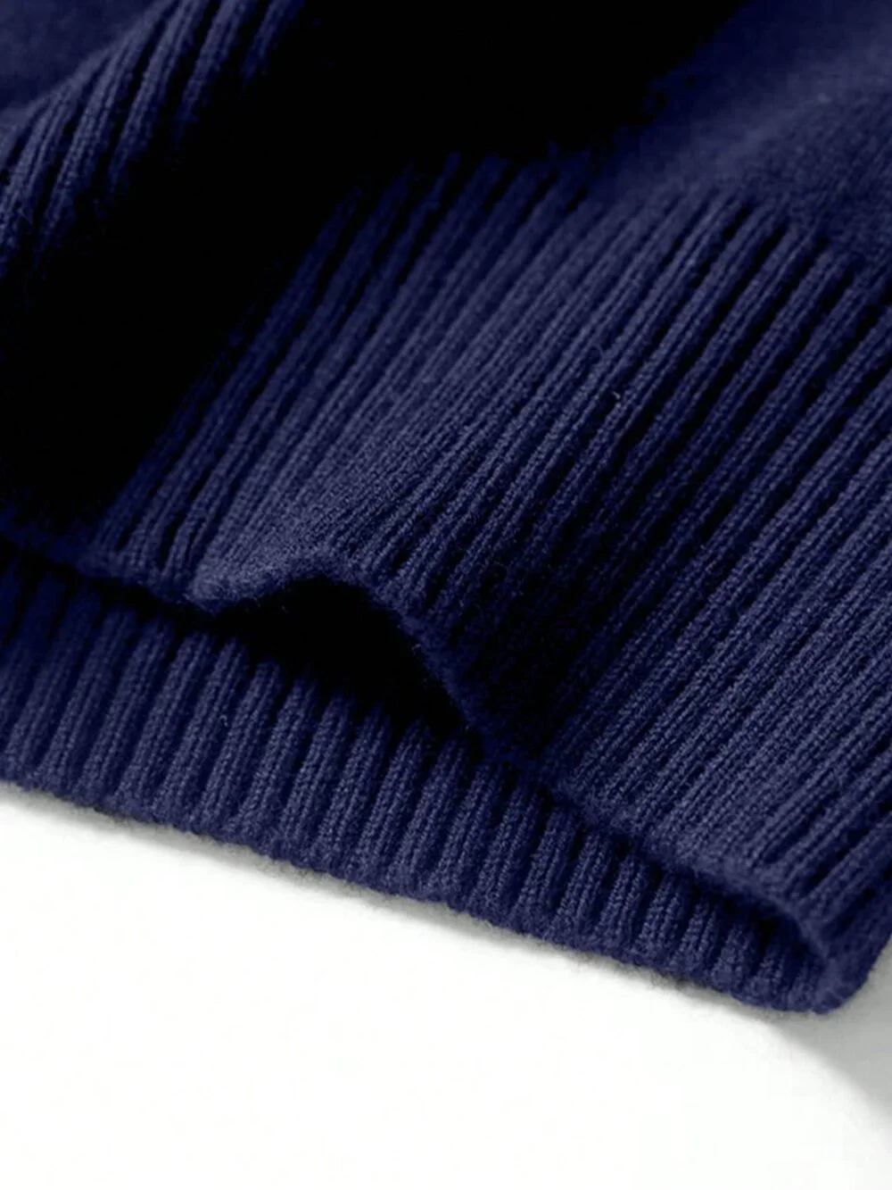 Navy Blue Casual Men's Stand Collar Zip-Up Sweater